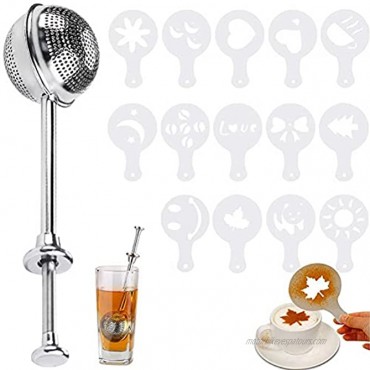 Flour Duster for Baking Powdered Sugar Shaker Duster Spring Handle One-Handed Operation Stainless Steel Baker's Dusting Wand with Cake Stencil Templates for Sugar Flour and Spices