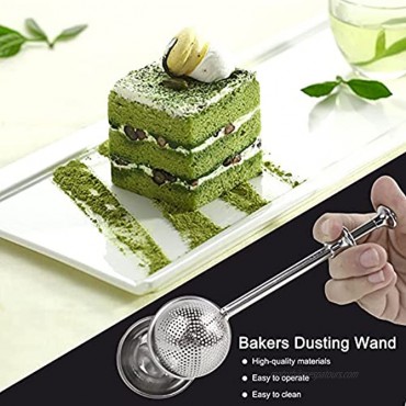 Flour Duster for Baking Stainless Steel Powdered Sugar Confectioners Shaker Duster Sifter Spring Handle One-Handed Operation Baker's Dusting Wand for Sugar Flour and Spices 2Pcs
