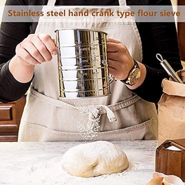 Flour Sieve-Stainless Steel Flour Sieve For Flour Icing Sugar 5 Cups Capacity-Hand-Held Flour Sieve Cup Including-5 Wire Formula Agitator Rotating Hand Crank Professional Pastry Chopper Dough Mixer