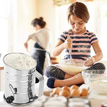 Flour Sieve-Stainless Steel Flour Sieve For Flour Icing Sugar 5 Cups Capacity-Hand-Held Flour Sieve Cup Including-5 Wire Formula Agitator Rotating Hand Crank Professional Pastry Chopper Dough Mixer