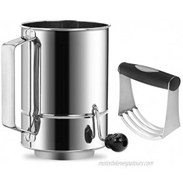 Flour Sifter Stainless Steel 5 Cup Rotary Hand Crank with 16 Fine Mesh Screen Professional Baking Sifter