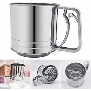 Flour Sifter Stainless Steel Handheld Semi-Automatic for Kitchen Tools Baking Sifters Cup for Powdered Sugar Flour and Coffee Powdered Double Layers Fine Mesh Sieve Duster with Hand Press Design