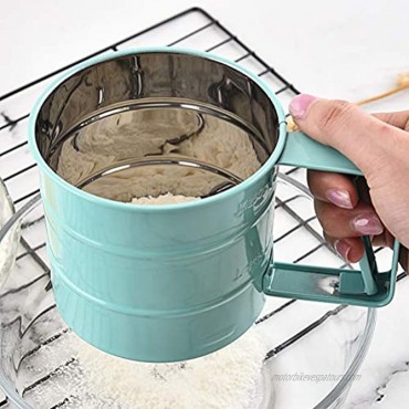 HEITIGN Hand-held Flour Sieve Kitchen Semi-automatic Flour Sieve Cup Baking Tool Stainless Steel Handheld Flour Sieve Baking Tool Non-stick Powder Sieve Cup Type Semi-automatic Powder Sieve,Sky-blue