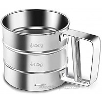 Kasachoy Flour Sifter 3 Cup Stainless Steel Hand Crank Flour Sifter Double-Layer Hand-Pressed Flour Sieve Sugar Powder Sieve Cup Corrosion Resistant Baking Sieve Cup