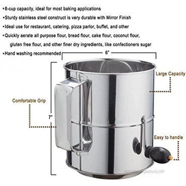 Kitchen Winners 8 Cup Crank Stainless Steel Flour Sifter by