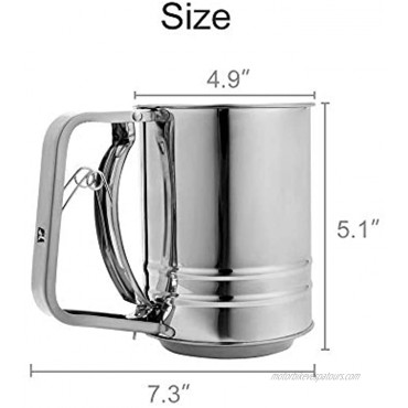 MorNon Flour Sifter Stainless Steel Sifter Double Layers Sieve with Hand Press Design Corrosion Resistant Large Baking Sieve Cup for Bake Decorate Cakes Pies Pastries Cupcakes
