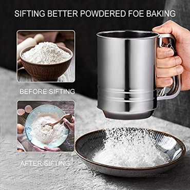 MorNon Flour Sifter Stainless Steel Sifter Double Layers Sieve with Hand Press Design Corrosion Resistant Large Baking Sieve Cup for Bake Decorate Cakes Pies Pastries Cupcakes
