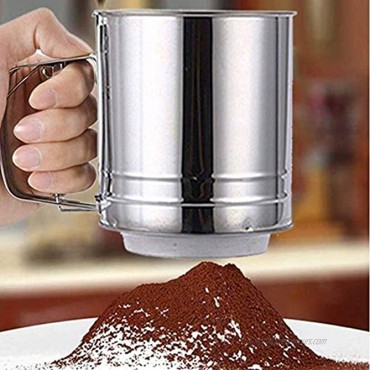 Stainless Steel Baking Sieve Cup for Powdered Sugar,Hand Squeezing Flour Screen Stainless Steel Handle Screen Tool Cup 3 Cup 550ml