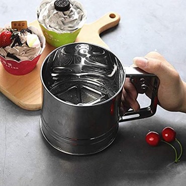 Stainless Steel Baking Sieve Cup for Powdered Sugar,Hand Squeezing Flour Screen Stainless Steel Handle Screen Tool Cup 3 Cup 550ml