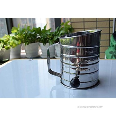 Stainless Steel Flour Sifter Hand Crank 3 Cup with 4-Wire Agitator