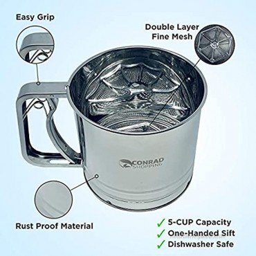Stainless Steel Flour Sifter – Sieve Cup with Fine Mesh- One Handed Operation Sifter- Baking Sieve Cup for Powdered Sugar Wheat Flour,Gram Flour,Sieves Without Creating a Mess Grey