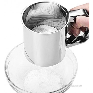 Stainless Steel Mesh Flour Sifter Mechanical Baking Icing Sugar Shaker Sieve Tool Cup with Handle 3 Cup,550ml