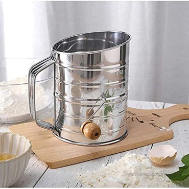 Stainless Steel Rotary Hand Crank Flour Sifter with Agitator Baking Hand Crank Flour Sifter Corrosion Resistant Baking Sieve Cup Baking Tool