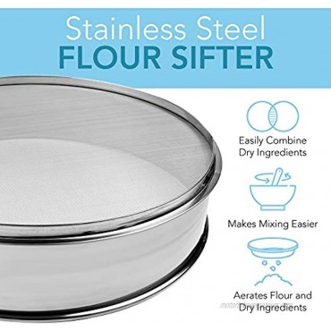 Vollum Stainless Steel Flour Sifter 9.5 Diameter x 2.5 High; Mesh-Hole Size 0.85mm
