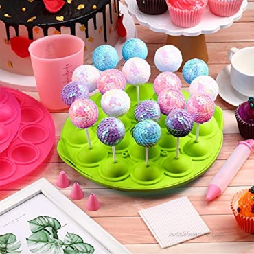 2 Sets Cake Pop Maker Set 3D 18-Hole Round Cake Pop Mold Silicone Lollipop Mold with 100 Pieces Plastic Lollipop Sticks 100 Pieces Cake Pop Bags 100 Pieces Colorful Bow Twist Ties for DIY Candy Pop
