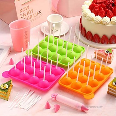 3 Sets Lollipop Cake Maker Set 12-Hole Cake Pop Mold Silicone Lollipop Mold with Lollipop Sticks Treat Bags and Gold Twist Ties for Cake Pop Lollipop Candy and Chocolate Rose Red Green Orange