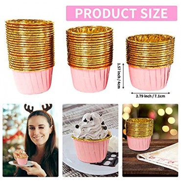 50PCS Aluminum Foil Cupcake Baking Cups,2.5Inch Mini Paper Disposable Muffin Cake Baking Cups,Gold Cupcake Liners Ramekin Holder Cup,Foil Paper Cupcake Baking Mold Cups for Party Wedding Festival,Pink