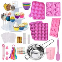 Cake Pop Maker Kit 454Pcs Silicone Lollipop Mold Set Baking Supplies with 3 Tier Cake Stand Chocolate Candy Melting Pot Lollipop Sticks Silicone Cake Cup Decorating Pen and Twist Ties