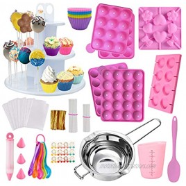 Cake Pop Maker Kit 454Pcs Silicone Lollipop Mold Set Baking Supplies with 3 Tier Cake Stand Chocolate Candy Melting Pot Lollipop Sticks Silicone Cake Cup Decorating Pen and Twist Ties