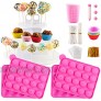 Cake Pop Maker Kit with 2 Silicone Mold Sets with 3 Tier Cake Stand Chocolate Candy Melts Pot Silicone Cupcake Molds Paper Lollipop Sticks Decorating Pen with 4 Piping Tips Bag and Twist Ties