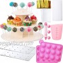 Cake Pop Maker Set Silicone Molds 3 Tier Cake Stand and 15 Holes Acrylic Lollipop Holder Plastic Lollipop Sticks 250 ml Silicone Measuring Cup Icing Pen with 4 Piping Tips Bag and Twist Ties