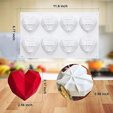 Emfure 2 Pack Diamond Heart Silicone Molds for Chocolate Bombs Cake Decoration Non-stick and BPA Free White