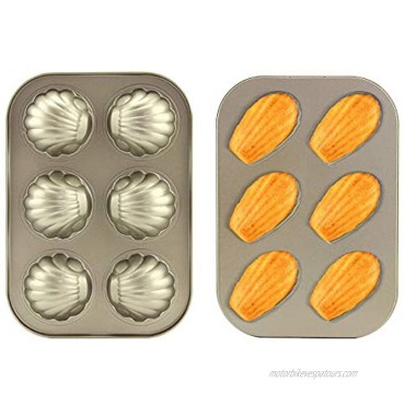 2 Pack Madeleine Mold Cake Pan Heavy Carbon Steel Madeline Pans 6 Cup Non-Stick Spherical Shell Madeline Pan for Baking Gold