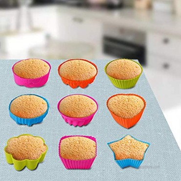 36 Pcs Silicone Cupcake Baking Cups AIFUDA Reusable Mini Cake Cups Liners Mold Nonstick Muffin Donut Pan 9 Shapes