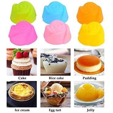 ATPWONZ 24-Pack Silicone Baking Cups Reusable Silicone Cupcake Liners Non-Stick Muffin Cups Cake Molds Truffle Cups Cupcake Chocolate Holder in 6 Rainbow Colors Cherry Flower