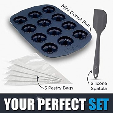 Chefast Silicone Mini Donut Pans Set 12 Hole Non-Stick Doughnut Molds 5 Pastry Bags and Spatula Oven and Dishwasher-Safe Baking Molds for Small Donuts Cookie Resin Art,and More