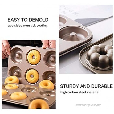 Donut Pan,6-Cavity Nonstick Doughnut Pan for Baking 3 Different Mini Donuts,Sturdy Carbon Steel Mini Donut Pan for Baking 2.8 Inch Donuts,10.5x7.3x3 Inch,Golden