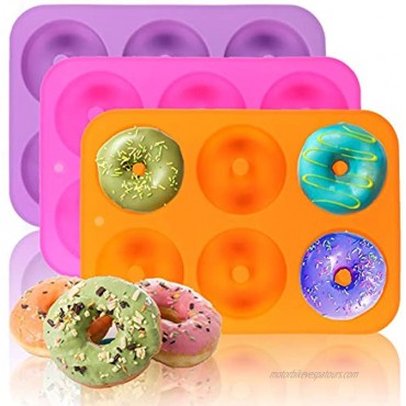 HEHALI 3pcs Non-Stick Silicone Donut Mold Bagel Doughnuts Pan for Baking in Clearance Tray Measures 10x7 Inches
