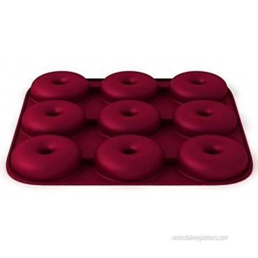 Large,100% Silicone Ultra-Premium Doughnut Pan Eco-Friendly; BPA Free Super THICK 9 Cavity Silicone Donut Bagel Pan Non-stick; Heavy Duty Commercial Grade Doughnut Mold Burgundy Wine