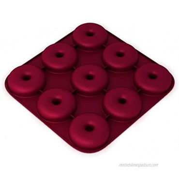 Large,100% Silicone Ultra-Premium Doughnut Pan Eco-Friendly; BPA Free Super THICK 9 Cavity Silicone Donut Bagel Pan Non-stick; Heavy Duty Commercial Grade Doughnut Mold Burgundy Wine