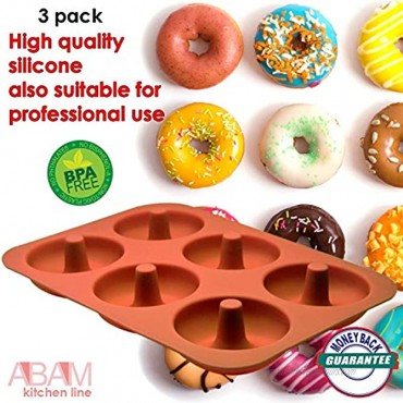 PROFESSIONAL Premium Silicone Donut Pan 3-Pack – Non Stick Doughnut Pans for Baking with 6 Slots – Reusable Bagel Mold Tray for Prolonged Use – Microwave Freezer & Dishwasher Safe Silicon Molds