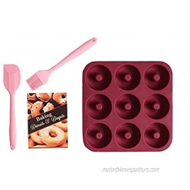 Sweet Love Silicone Donut or Bagel Pan Large 9 Cavity Pastry Brush and Spatula Set Plus Kindle Book