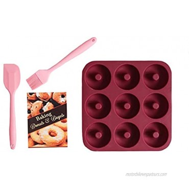 Sweet Love Silicone Donut or Bagel Pan Large 9 Cavity Pastry Brush and Spatula Set Plus Kindle Book