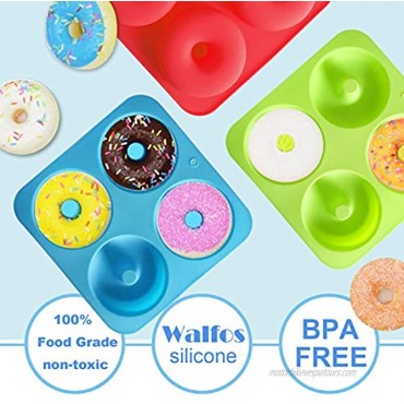 Walfos Full Size Silicone Donut Mold 4 Inch Big Size Silicone Doughnut Pan Set Non-Stick Just Pop Out! Heat Resistant BPA FREE and Dishwasher Safe for Donut Cake Biscuit Bagels 3PK