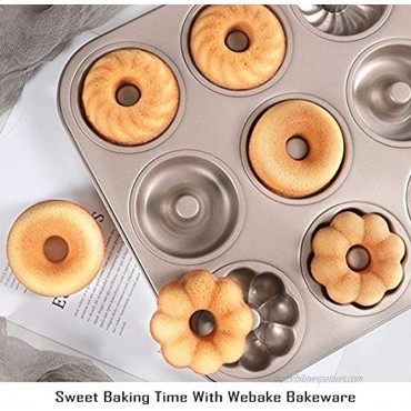 Webake Donut Pan 12 Cavity Fluted Flower Cake Tin Pan Heavy Duty Steel Non-stick Flower Heart Shaped Bundt Pans
