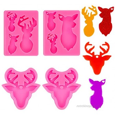 4 Pieces Deer Elk Keychains Silicone Molds Deer 3D Mold Cake Fondant Molds Animal Charm Molds with Hole for DIY Keychain Decoration Craft Decorations