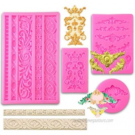 4Pcs Pink Baroque Silicone Fondant Molds Filigree Mold 3D Sculpted Flower Cake Molds for Decorating Candy Polymer Clay Sugar Craft