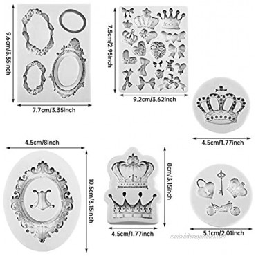 6 Pieces Crown Silicone Mold Crown Fondant Mold Photo Frame Silicone Mold Vintage Frame Fondant Mold for DIY Topper Cake Decorating Sugar Chocolate Cookies Polymer Clay and Crafting Projects