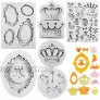 6 Pieces Crown Silicone Mold Crown Fondant Mold Photo Frame Silicone Mold Vintage Frame Fondant Mold for DIY Topper Cake Decorating Sugar Chocolate Cookies Polymer Clay and Crafting Projects