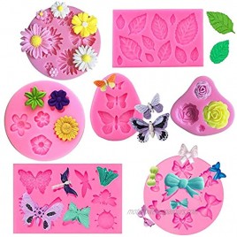 7 Pieces Pink fondant Silicone Mold Butterfly Flower Fondant Mold Cake Molds for Cake Decorating Sugar Gum Paste Chocolate Cookies Resin Polymer Clay