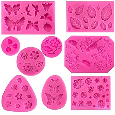 9 PCS Silicone Fondant Molds Flower Butterfly Bird Cake Fondant Chocolate Mold DIY Baking Tools Candy Molds Set for Polymer Clay Soap Crafting Projects Cake Decoration