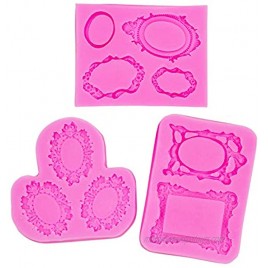 AUEAR Vintage Mirror Frame Silicone Mold Fondant Mold Cake Decorating Tools for Sugarcraft Chocolate Polymer Clay 3 Pack Frames 1