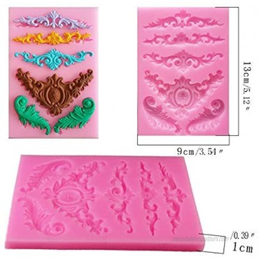 Efivs Arts 3D Baroque Curlicue Fondant Silicone Molds Sculpted Flower Royal Lace Scroll Frame Silicone Mold Cupcake Cake Decoration Tool