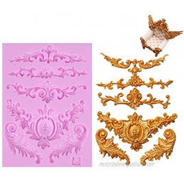 Efivs Arts 3D Baroque Curlicue Fondant Silicone Molds Sculpted Flower Royal Lace Scroll Frame Silicone Mold Cupcake Cake Decoration Tool