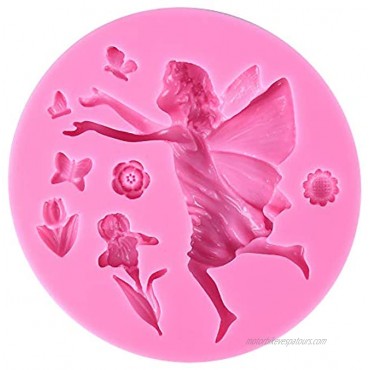 Funshowcase Fairy or Angel with Flowers Silicone Cake Decorating Mold for Fondant Cake Decoration Cupcake Topper Polymer Clay Crafting Resin Epoxy Jewelry Making 8.5x8.5x1.5cm