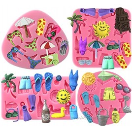 Funshowcase Summer Beach Holiday Fondant Silicone Mold for Cupcake Topper Polymer Clay Crafting 4-Count